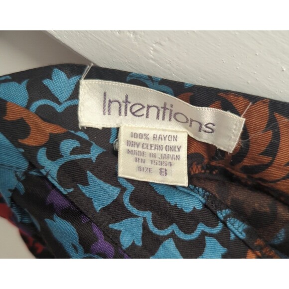 Vintage INTENTIONS Women's 8 Floral Midi Pleated Skirt 28" Dark Floral Print - Picture 7 of 13